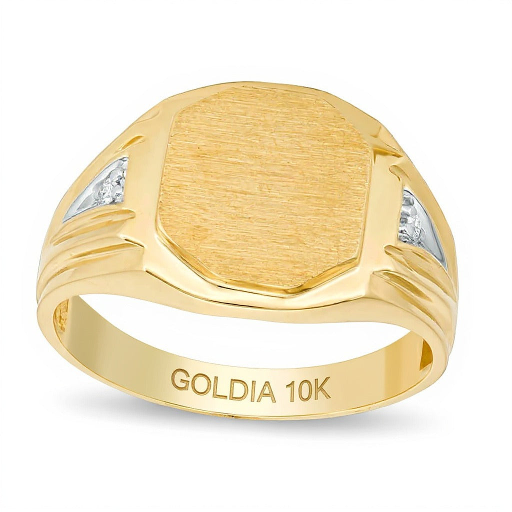 Signet-Ring mit Diamant-Akzent in 10K Gelbgold