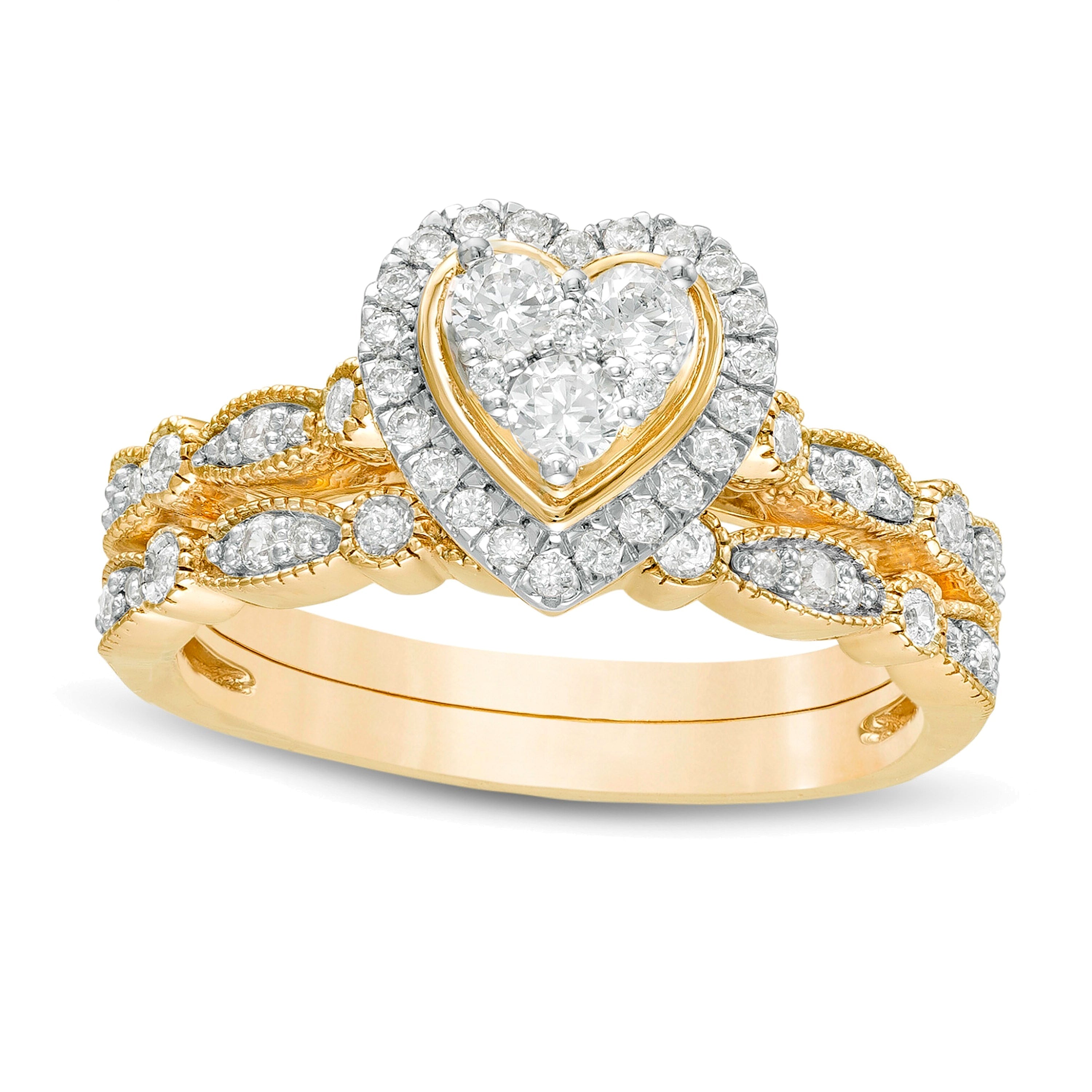 Braut-Set mit Diamanten im Herz-, Marquise- und Rundschliff 0.5 ct. Gesamtgewicht in 10K Gelbgold