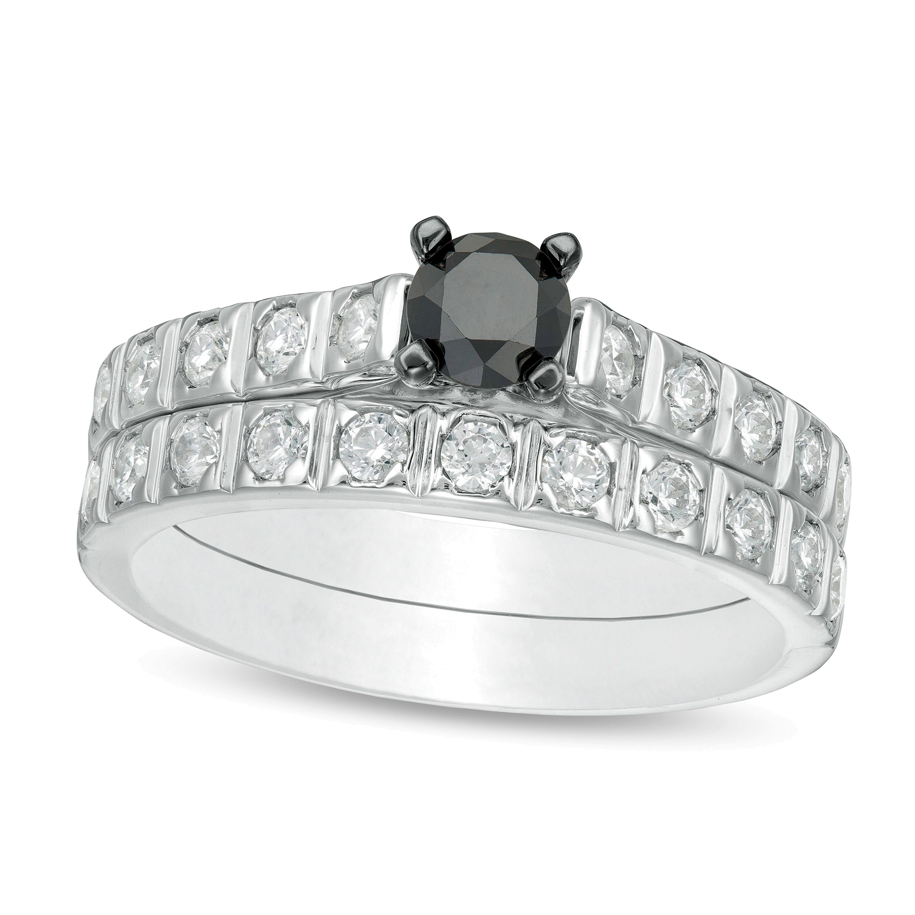 Braut-Set mit schwarzen und weißen Diamanten 1.0 CT. Gesamtgewicht in 10K Weißgold