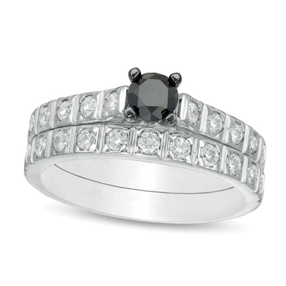 Braut-Set mit schwarzen und weißen Diamanten 1.0 CT. Gesamtgewicht in 10K Weißgold