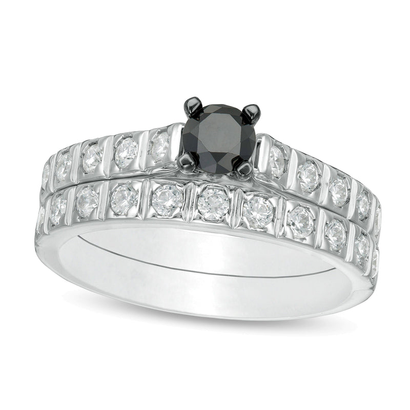 Braut-Set mit schwarzen und weißen Diamanten 1.0 CT. Gesamtgewicht in 10K Weißgold