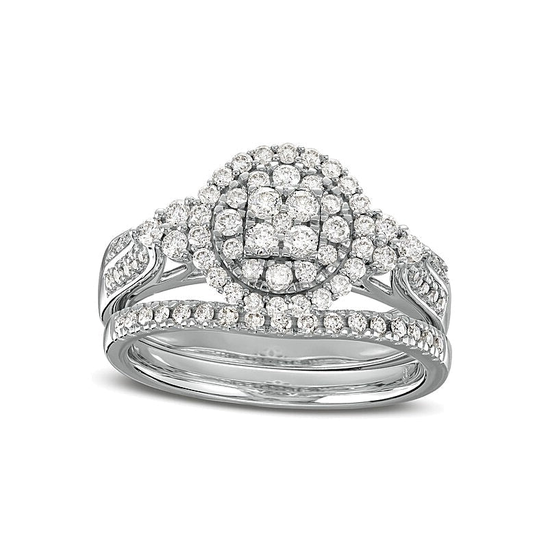 Braut-Set mit weißen Diamanten im Rundschliff in 14K Weißgold, 0.75 ct. Gesamtgewicht