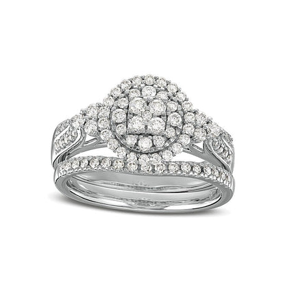 Braut-Set mit weißen Diamanten im Rundschliff in 14K Weißgold, 0.75 ct. Gesamtgewicht