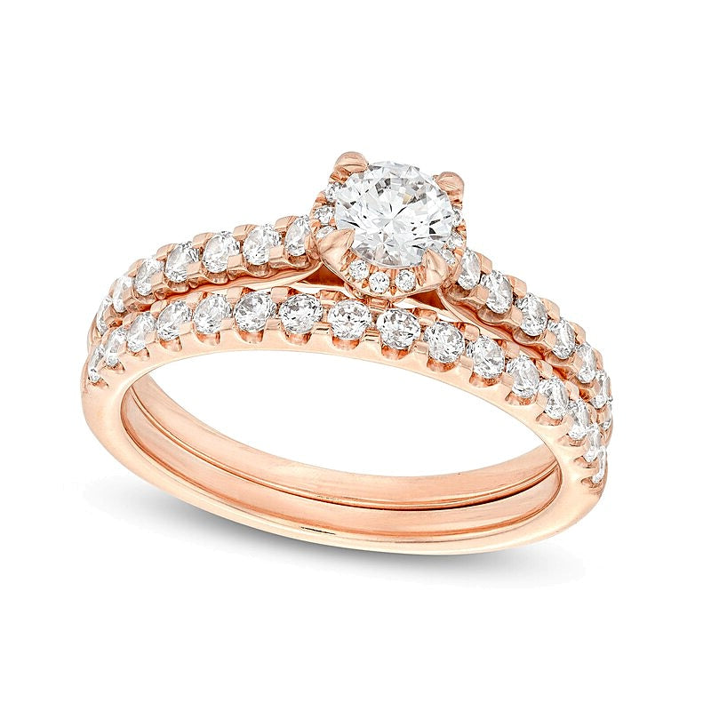 1.0 CT. Gesamtgewicht Diamant Braut-Set mit verborgenem Rahmen in 14K Roségold (I/I2)