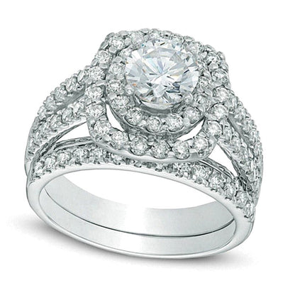 Brautset mit Diamanten, rund, 2.2 ct. Gesamtgewicht, in 14K Weißgold