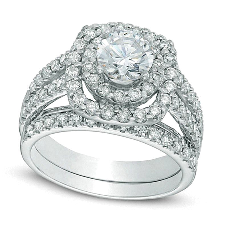 Brautset mit Diamanten, rund, 2.2 ct. Gesamtgewicht, in 14K Weißgold