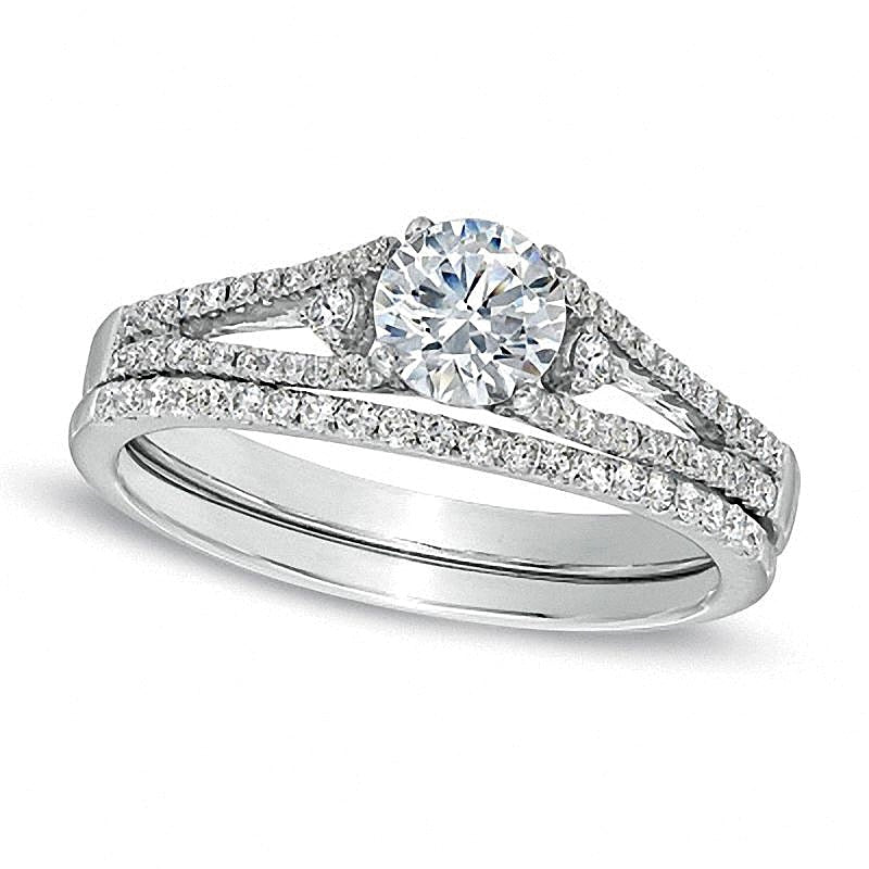 0.75 ct. Gesamtgewicht Diamant Dreistein-Brautset in 14K Weißgold