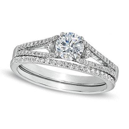 0.75 ct. Gesamtgewicht Diamant Dreistein-Brautset in 14K Weißgold