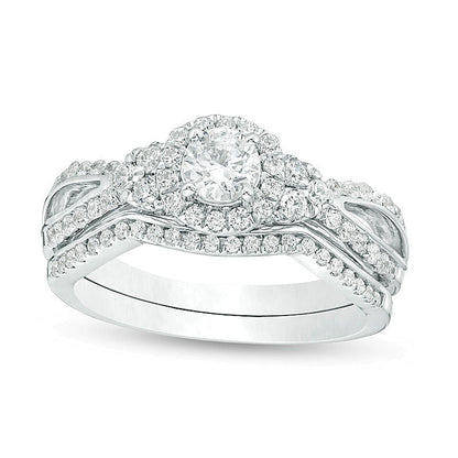 Brautset mit Diamanten 0.75 ct. Gesamtgewicht, rund, in 10K Weißgold