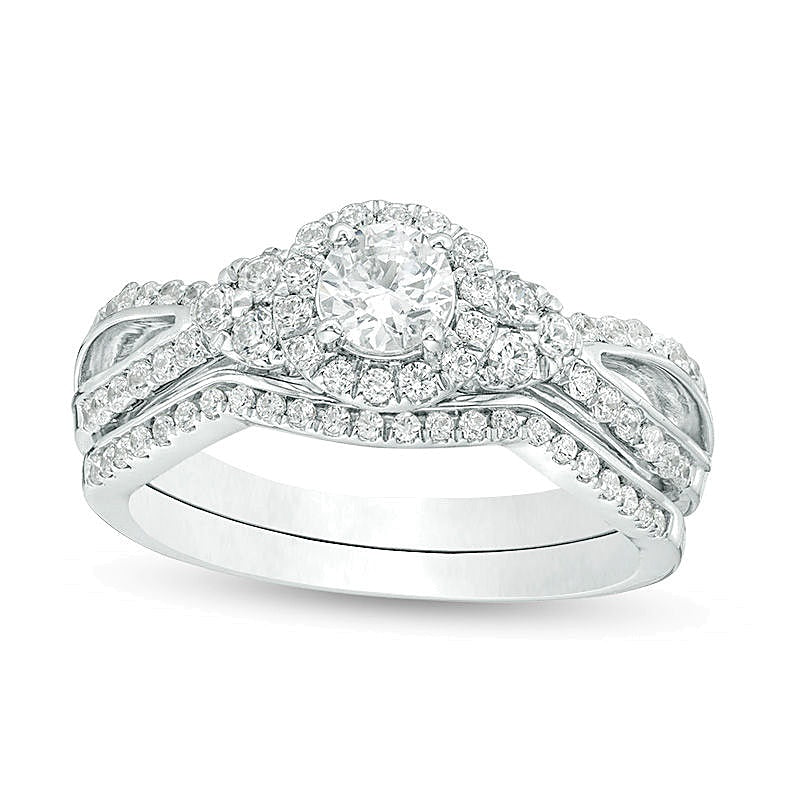 Brautset mit Diamanten 0.75 ct. Gesamtgewicht, rund, in 10K Weißgold