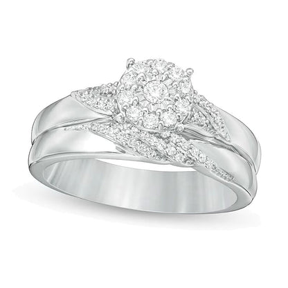 Braut-Set mit Diamanten 0,25 ct. Gesamtgewicht, rund, in rhodiniertem Sterlingsilber