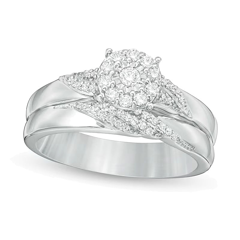 Braut-Set mit Diamanten 0,25 ct. Gesamtgewicht, rund, in rhodiniertem Sterlingsilber
