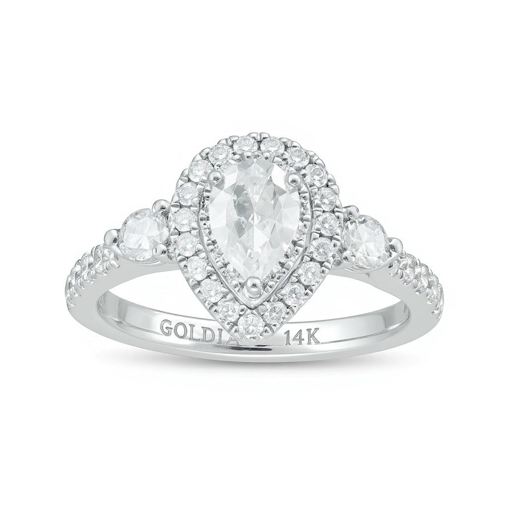 1,17 ct. Gesamtgewicht Dreistein-Verlobungsring mit tropfenförmigen und runden Diamanten in 14K Weißgold (I/I2)