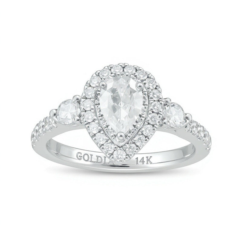 1,17 ct. Gesamtgewicht Dreistein-Verlobungsring mit tropfenförmigen und runden Diamanten in 14K Weißgold (I/I2)