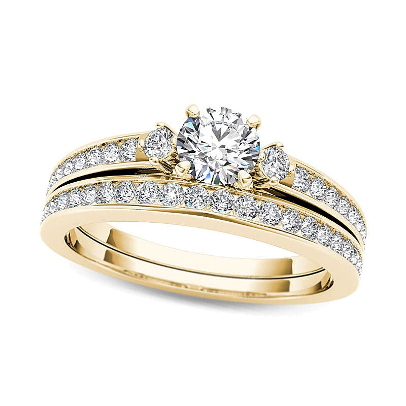 1.0 CT. Gesamtgewicht Diamant-Brautset mit sich verjüngendem Ring in 14K Gelbgold