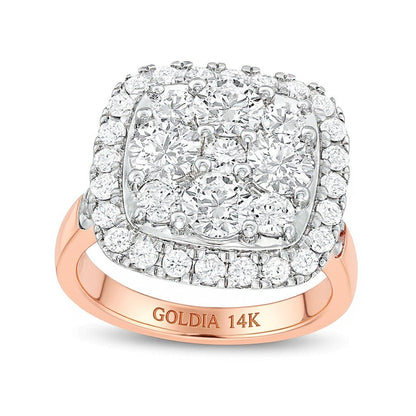 3.17 ct. Gesamtgewicht Verlobungsring mit Diamanten im Kissenschliff und Halo in 14K Roségold
