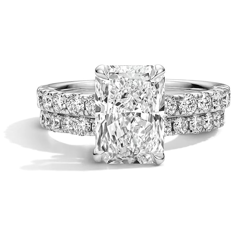 Braut-Set mit Labordiamanten im Radiant- und Rundschliff 4,33 ct. Gesamtgewicht in 14K Weißgold (F/VS2)