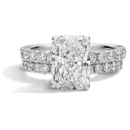 Braut-Set mit Labordiamanten im Radiant- und Rundschliff 4,33 ct. Gesamtgewicht in 14K Weißgold (F/VS2)