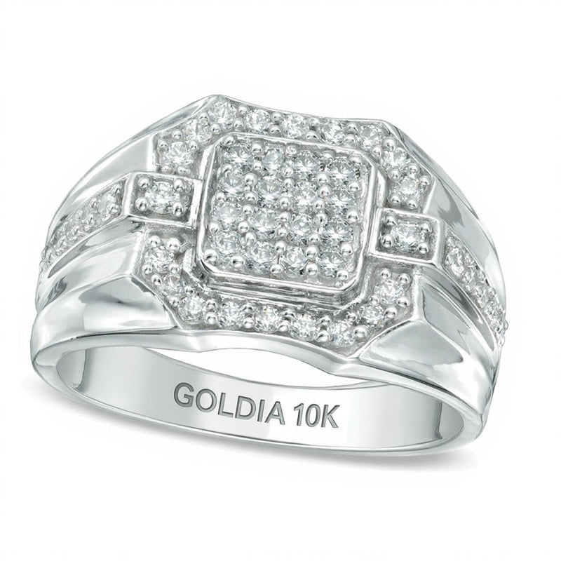 Fashion-Ring mit Diamanten im Kissenschliff und Rundschliff 0,75 ct. Gesamtgewicht in 10K Weißgold