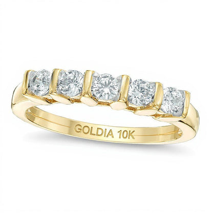 0.5 ct. Gesamtgewicht Diamant Fünfstein-Ehering kanalgefasst in 10K Gelbgold