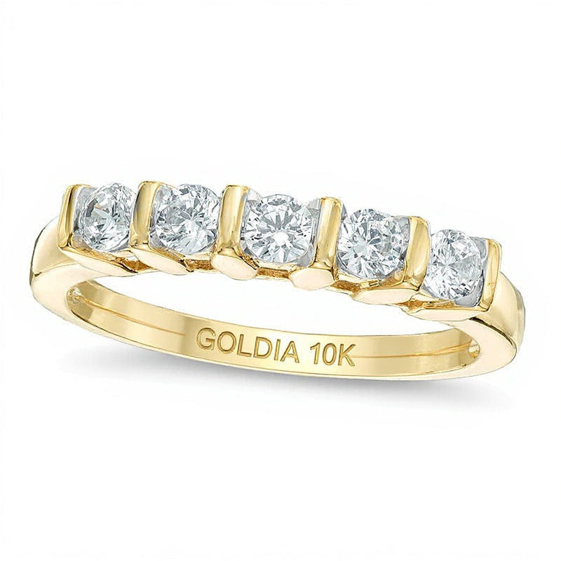 0.5 ct. Gesamtgewicht Diamant Fünfstein-Ehering kanalgefasst in 10K Gelbgold