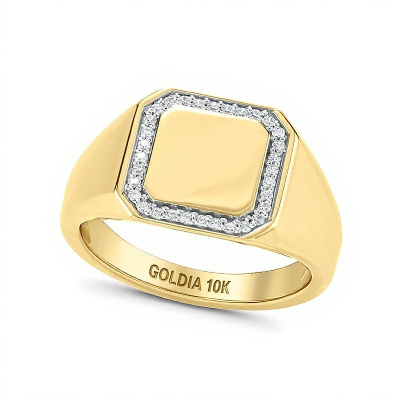 Signet-Ring "DAD" mit achteckigem Rahmen und 0.1 ct. Gesamtgewicht Diamanten in 10K Gelbgold