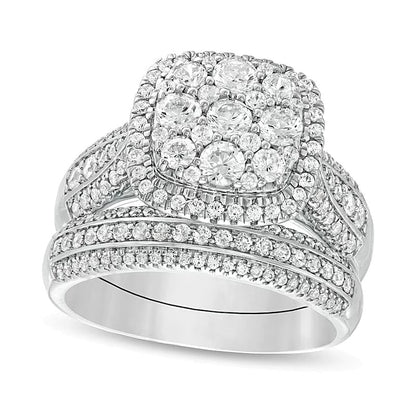 2.5 ct. Gesamtgewicht Komposit-Diamant Brautset mit Kissenschliff-Rahmen, mehrreihig, in 10K Weißgold