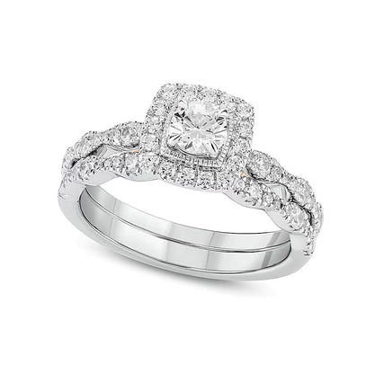 Braut-Set mit Diamanten im Rund- und Kissenschliff 1.0 CT. Gesamtgewicht in 10K Two-Tone Gold