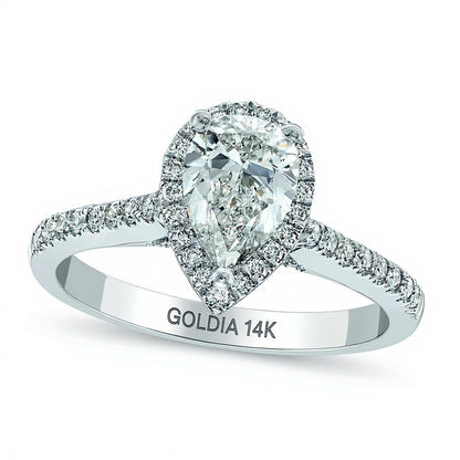 1,33 ct. Gesamtgewicht Verlobungsring mit tropfenförmigem Diamant und Halo in 14K Weißgold (I/I1)
