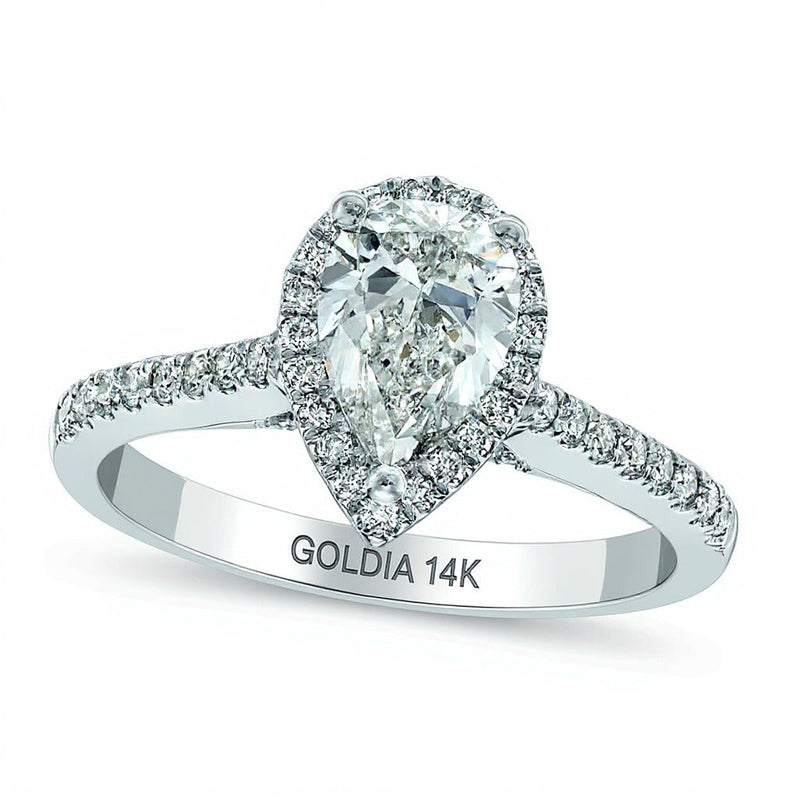 1,33 ct. Gesamtgewicht Verlobungsring mit tropfenförmigem Diamant und Halo in 14K Weißgold (I/I1)