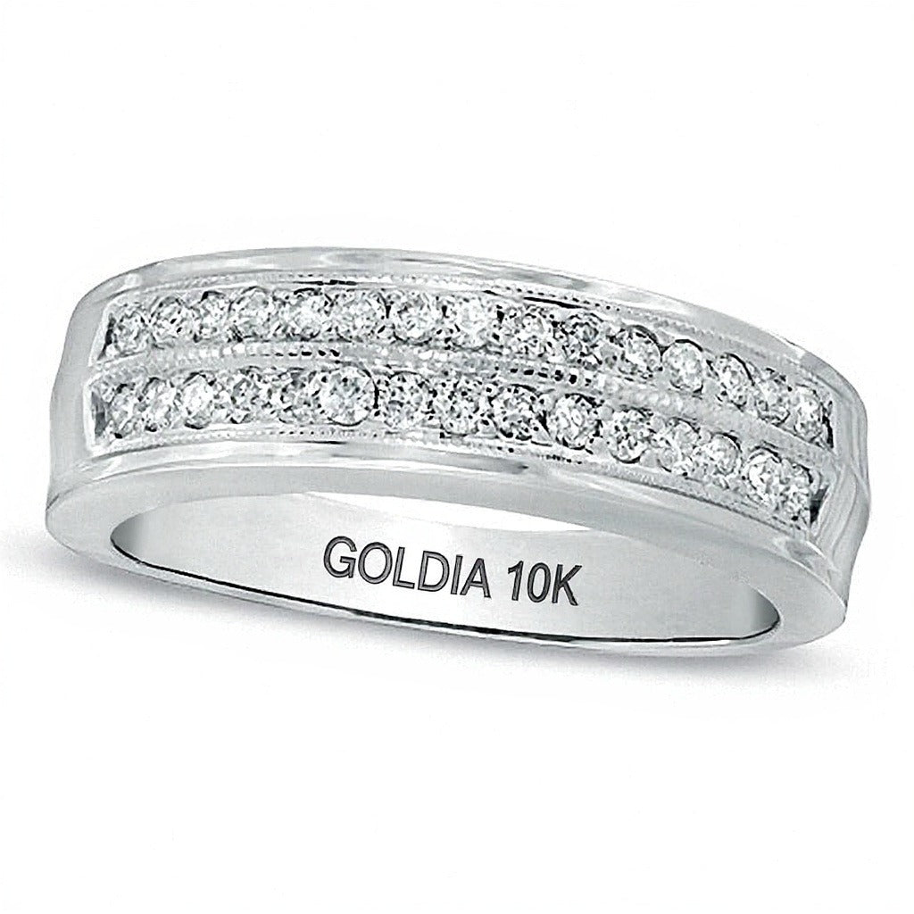 0,5 ct. Gesamtgewicht Diamant Ehering zweireihig in 10K Weißgold