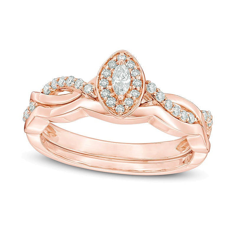 0.25 ct. Gesamtgewicht Braut-Set mit Diamanten im Marquise- und Rundschliff in 10K Roségold