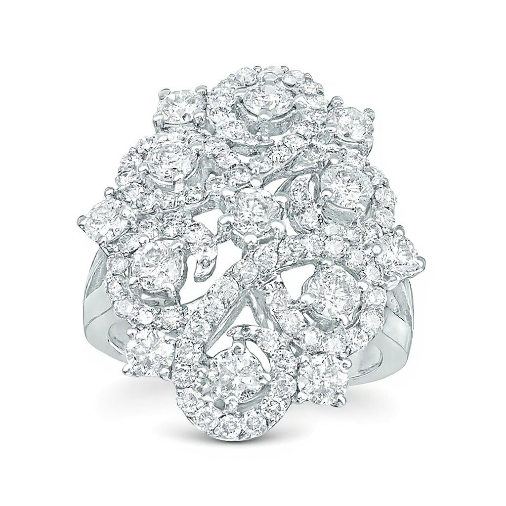 2.5 CT. Gesamtgewicht Diamant Fashion-Ring mit Filigran-Wirbel in 14K Weißgold