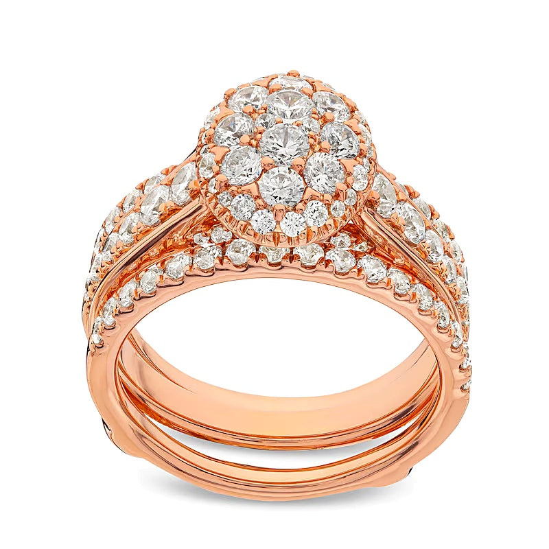 Braut-Set mit Diamanten im Oval- und Rundschliff 1.5 ct. Gesamtgewicht in 10K Roségold