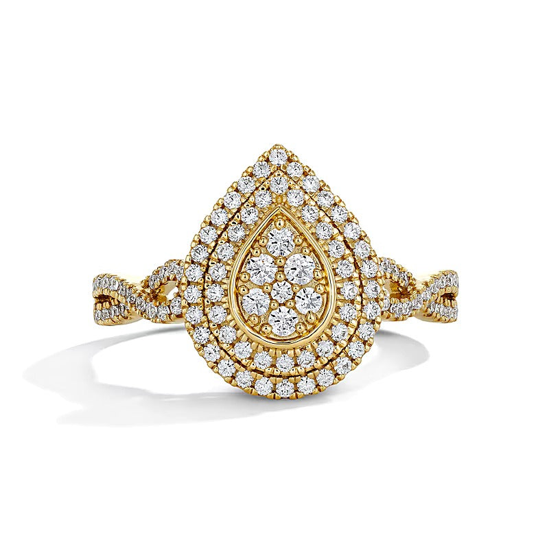 0,5 ct. Gesamtgewicht Multi-Diamant Verlobungsring mit doppeltem Rahmen in 10K Gelbgold