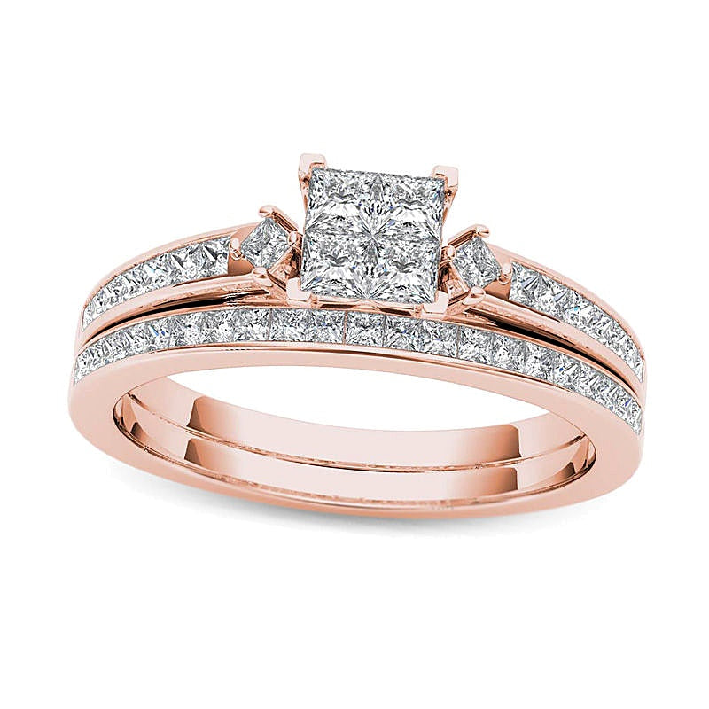 0.75 ct. Gesamtgewicht Brautset mit vier Diamanten im Princess-Schliff in 14K Roségold