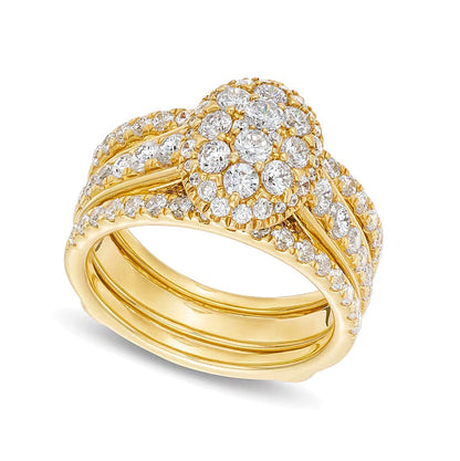 Braut-Set mit ovalen Diamanten 1.5 ct. Gesamtgewicht in 10K Gelbgold