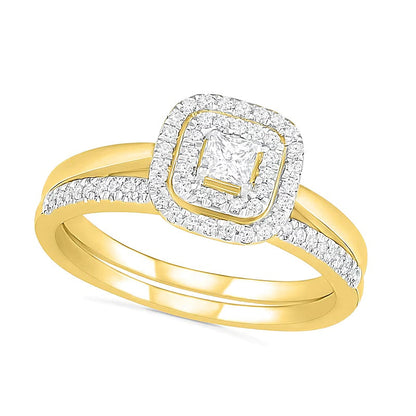 Braut-Set mit Diamanten im Princess-, Rund- und Kissenschliff 0.38 ct. Gesamtgewicht in 10K Gelbgold