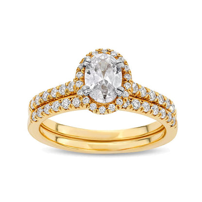 1,33 ct. Gesamtgewicht Braut-Set mit ovalem Labordiamant in 14K Gelbgold (F/SI2)