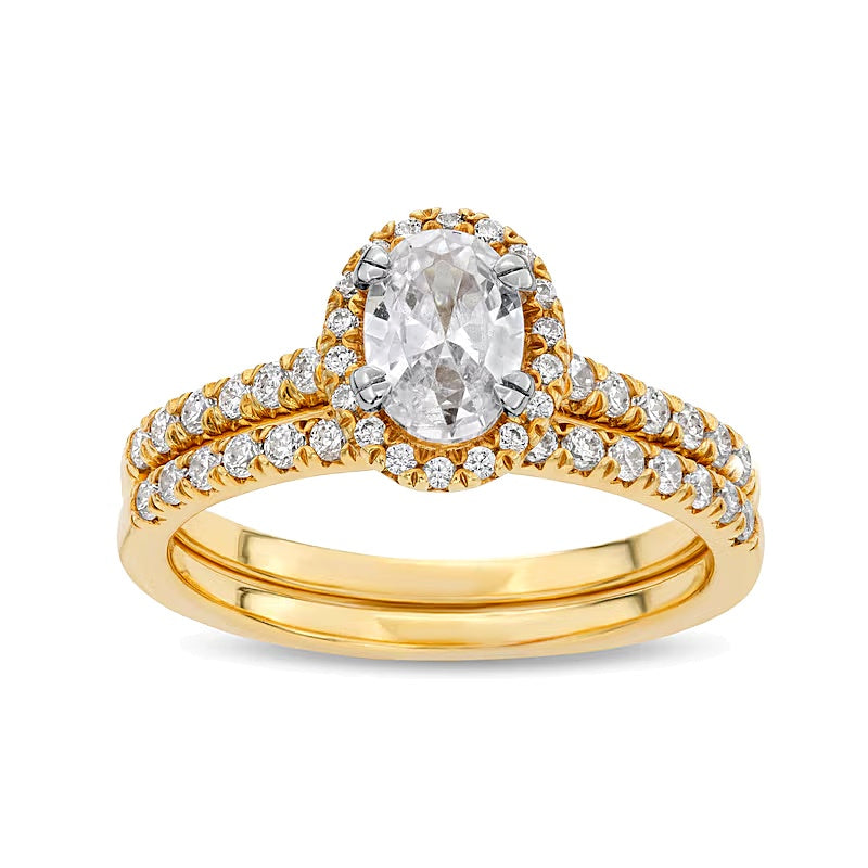 1,33 ct. Gesamtgewicht Braut-Set mit ovalem Labordiamant in 14K Gelbgold (F/SI2)