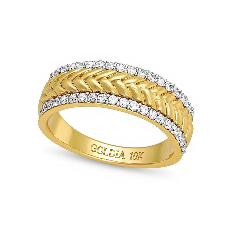 0.33 ct. Gesamtgewicht Diamant-Ring im Fischgrätmuster mit Diamantkante in 10K Gelbgold