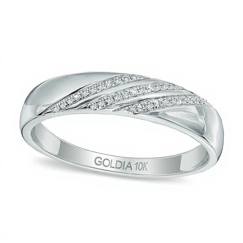 0.1 ct. Gesamtgewicht Diamant Ehering diagonal gestreift in 10K Weißgold