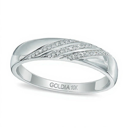 0.1 ct. Gesamtgewicht Diamant Ehering diagonal gestreift in 10K Weißgold