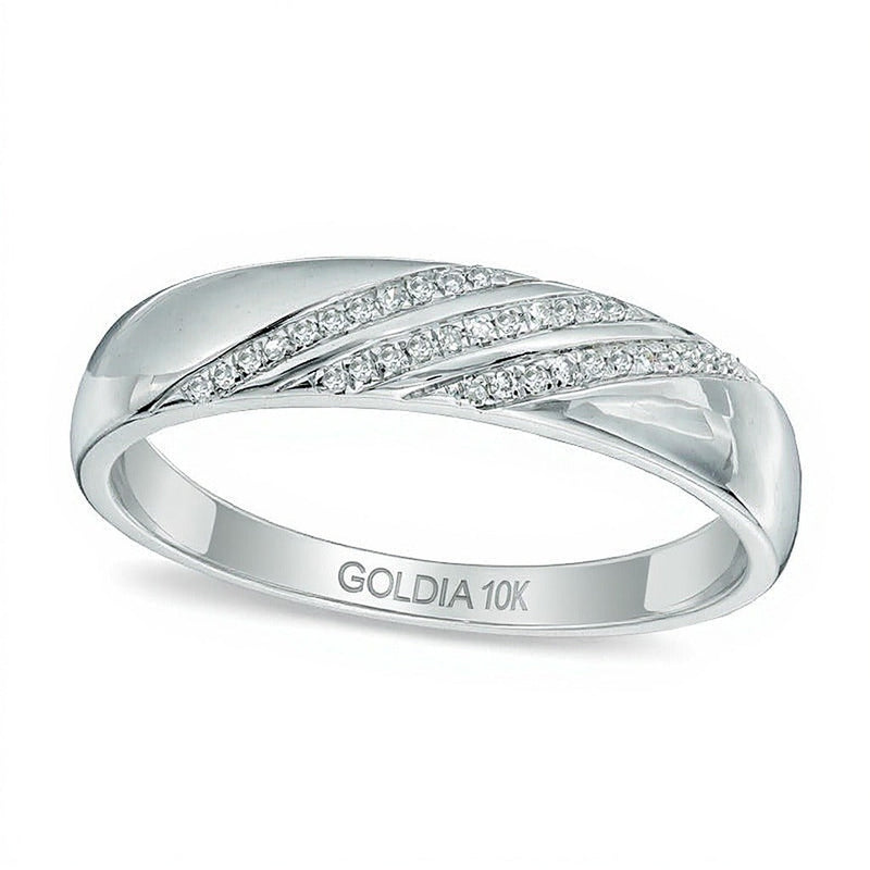 0.1 ct. Gesamtgewicht Diamant Ehering diagonal gestreift in 10K Weißgold