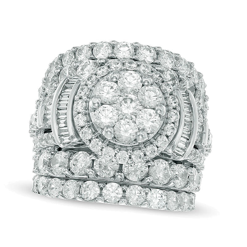 6.0 ct. Gesamtgewicht Multi-Diamant Brautset mit Rahmen und Baguette-Besatz, dreiteilig, aus 14K Weißgold