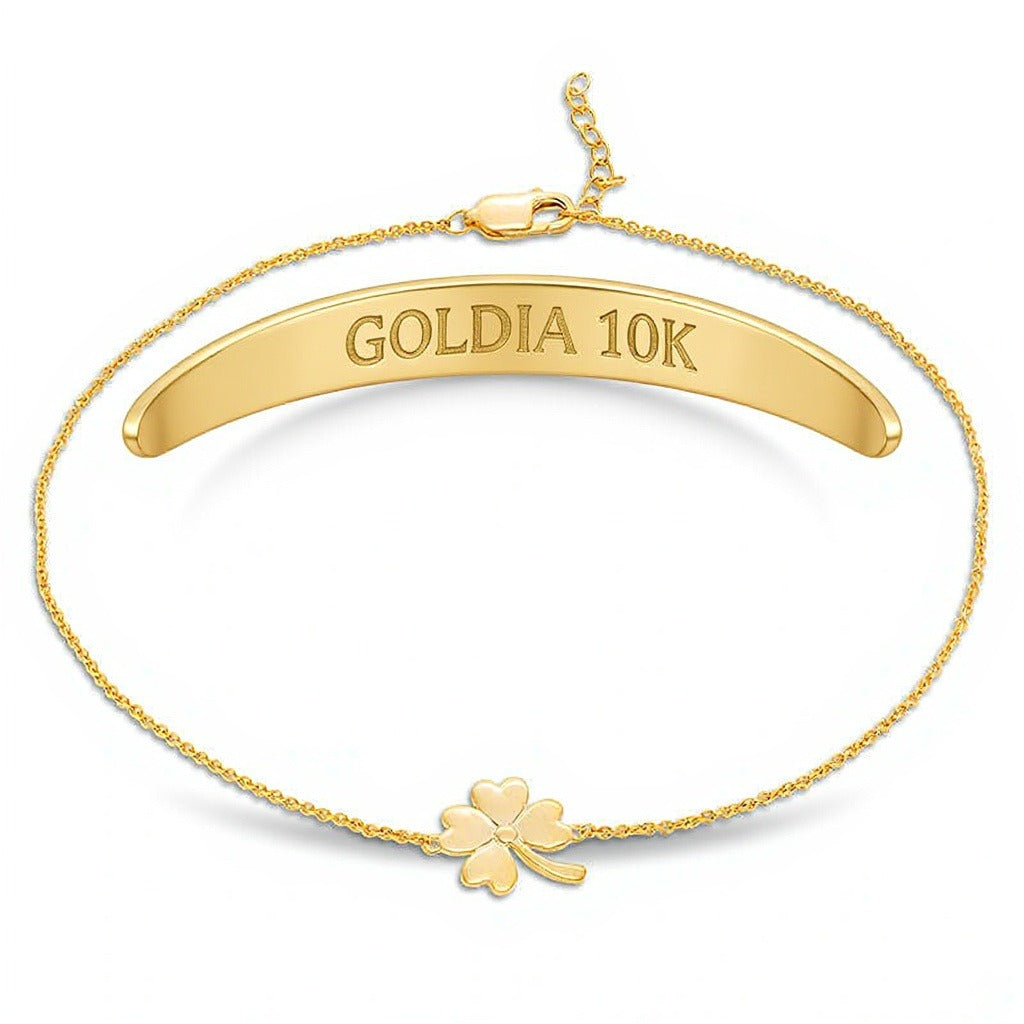 Fußkettchen mit vierblättrigem Kleeblatt in 10K Gelbgold – 10"
