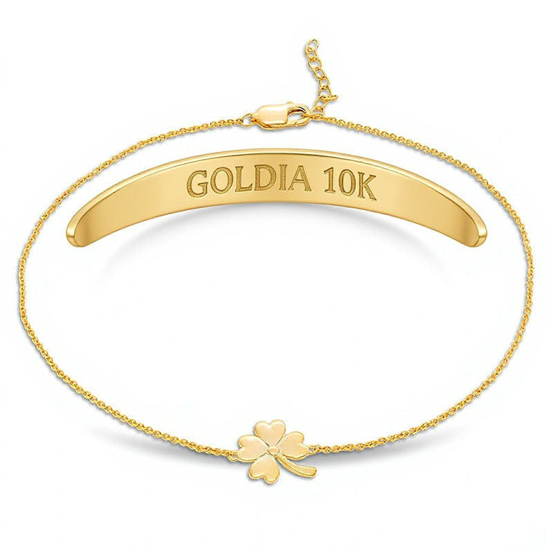 Fußkettchen mit vierblättrigem Kleeblatt in 10K Gelbgold – 10"