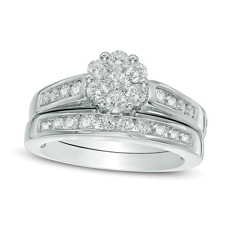 Braut-Set mit Diamanten im Blütendesign 1.0 ct. Gesamtgewicht in 10K Weißgold