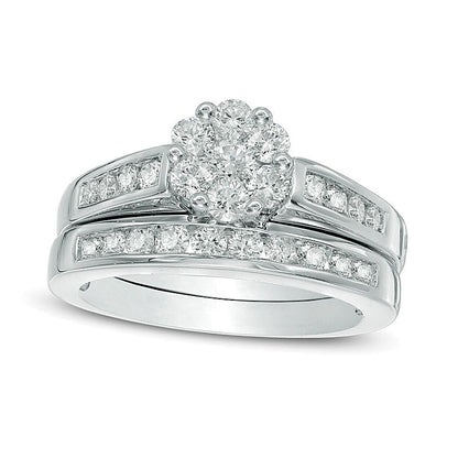 Braut-Set mit Diamanten im Blütendesign 1.0 ct. Gesamtgewicht in 10K Weißgold