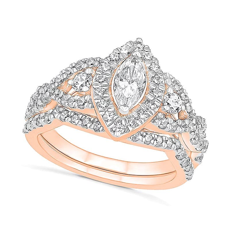 Braut-Set mit Diamanten im Marquise- und Rundschliff, 1.5 CT. Gesamtgewicht, in 10K Roségold